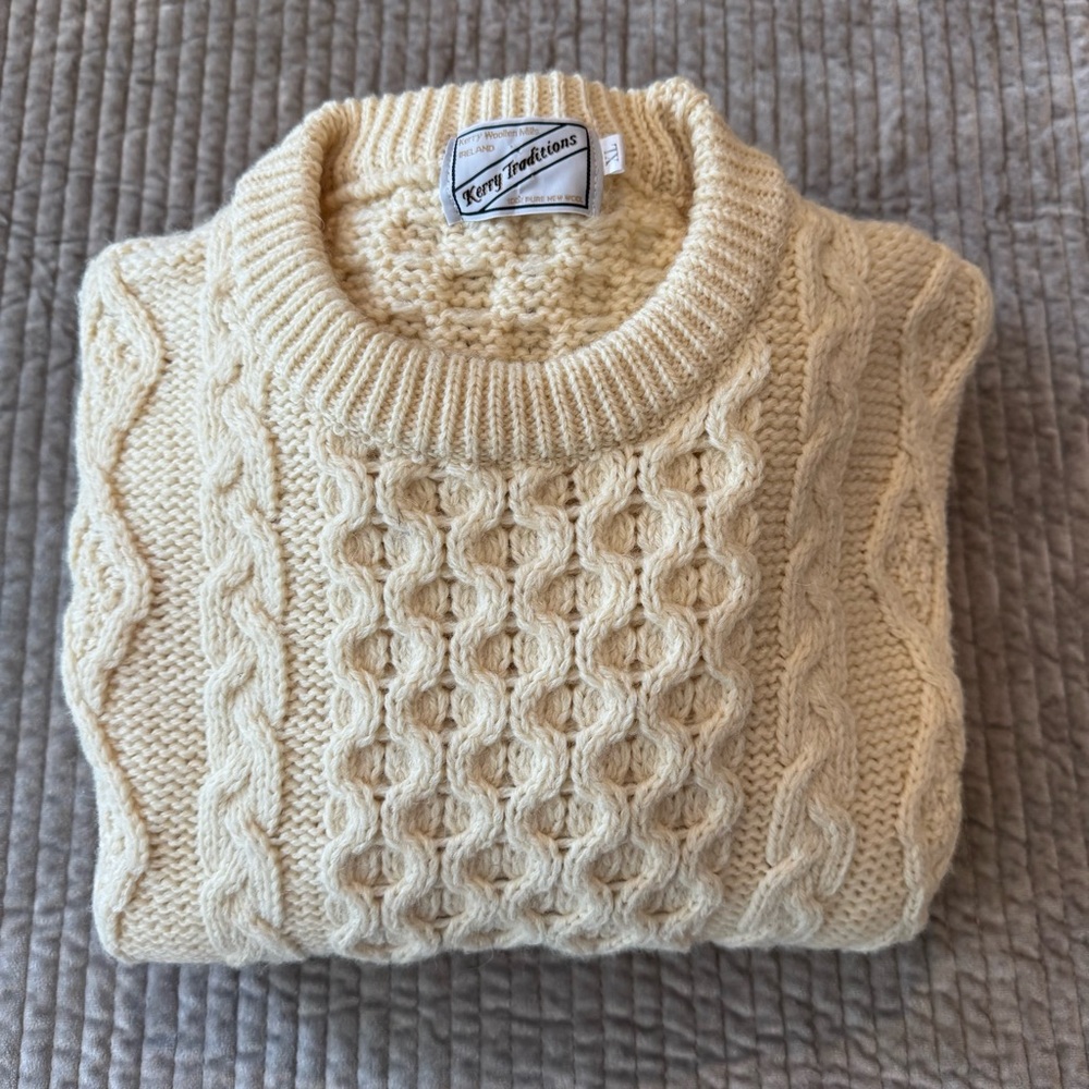 Men's Cream Cable Knit Crewneck Sweater